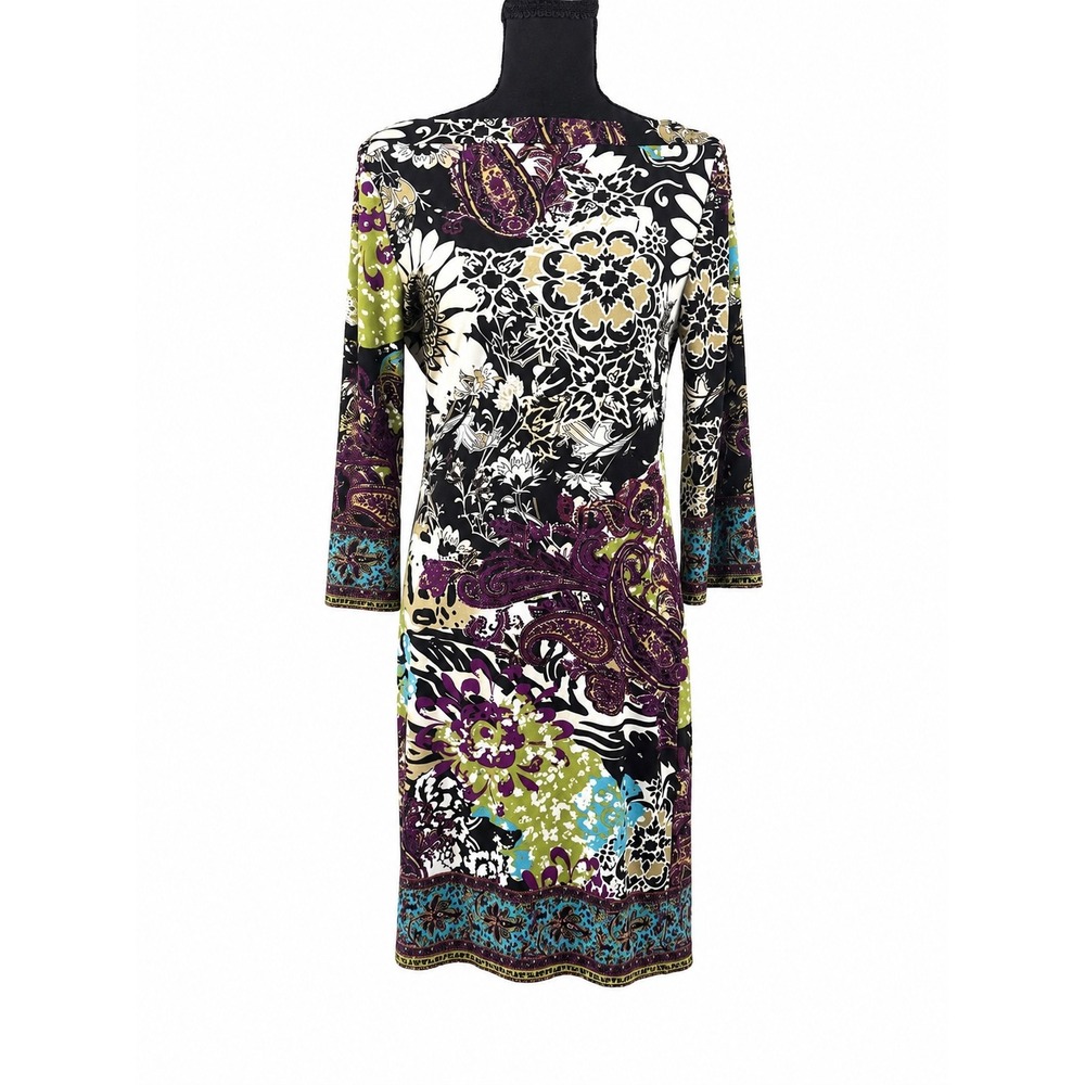 i.e. Size 6 Paisley Floral Border Print 3/4 Sleeve Sheath Dress